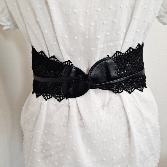 Corset Black Lace faux leather Obi Wide Waist Wrap belt - Picture 9 of 12